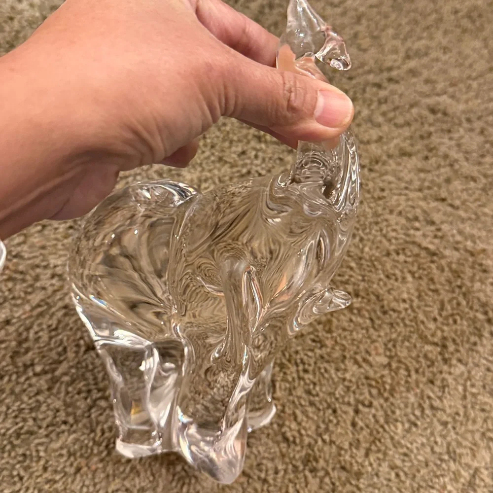 Art Glass Solid Crystal Elephant Figurine with Trunk Up, Made in Sweden, 5-1/2